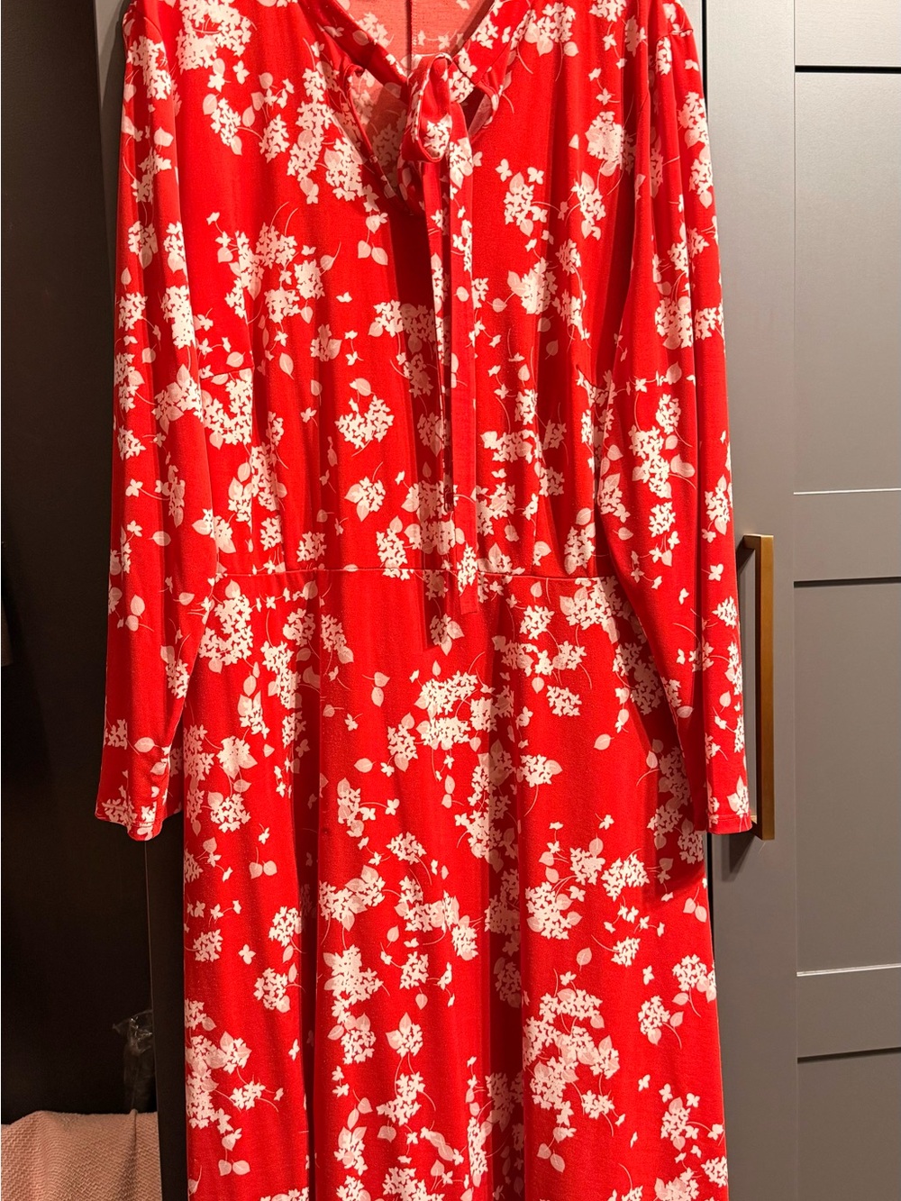 Eloquii Red and White Floral Tie-Neck Dress